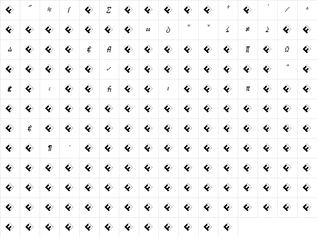 CallFourS-ItalicExp Regular  glyph index