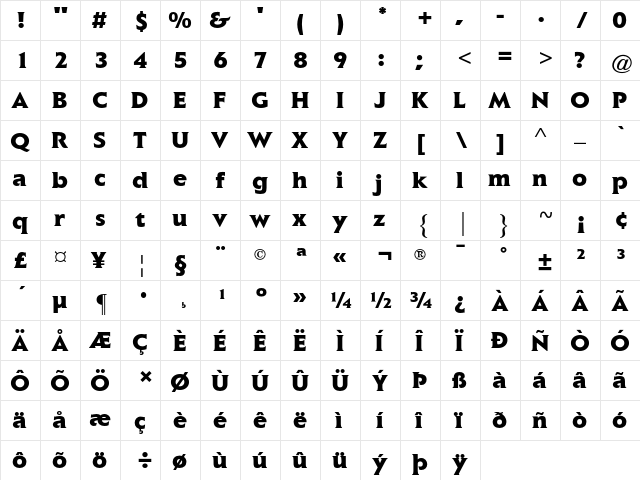 Elan AT Black Regular  glyph index