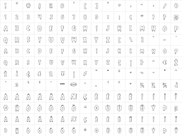 Mrs. Monster Outline Regular  glyph index