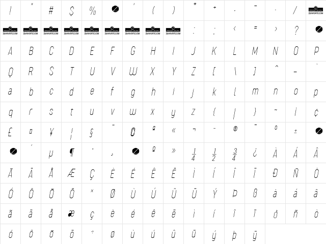 Sugo Pro Classic Trial Thin Italic  glyph index