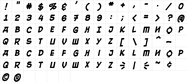 10 Cent Soviet Bold  glyph index