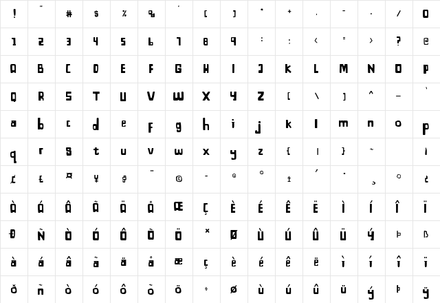 Bagayaga Regular  glyph index