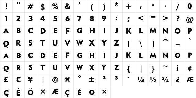 Monesque Regular  glyph index