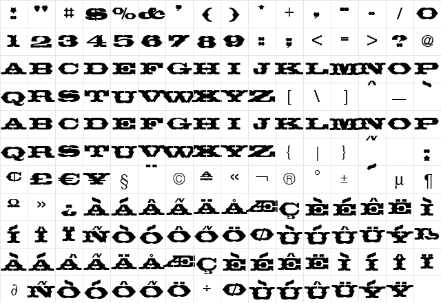 T720-Deco Regular  glyph index