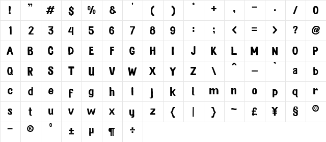 Vakansy Regular  glyph index
