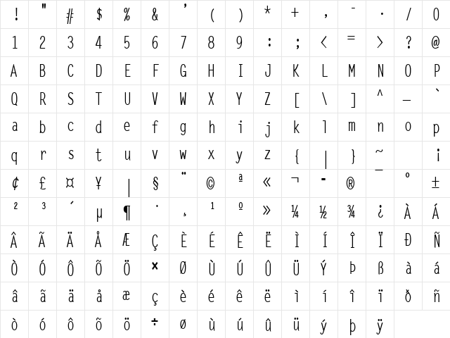 Lechter-Condensed Bold  glyph index
