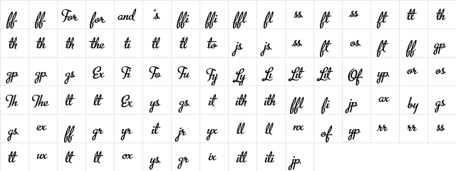 MetroScript Lig Regular  glyph index