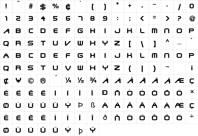 Shuttle Normal  glyph index