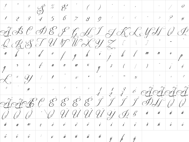 Respective Slanted Regular  glyph index