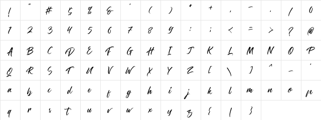 Hamburg Regular  glyph index
