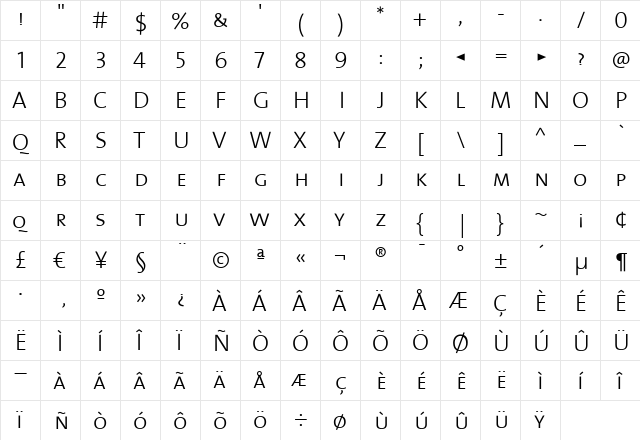 TheMix Regular  glyph index