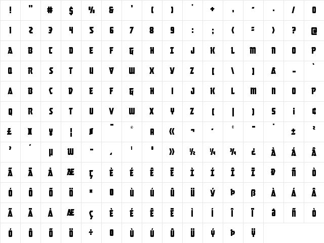 Master Breaker Condensed Condensed  glyph index
