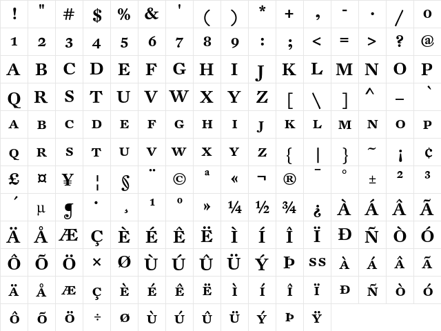 DTL Fleischmann T Medium Caps  glyph index