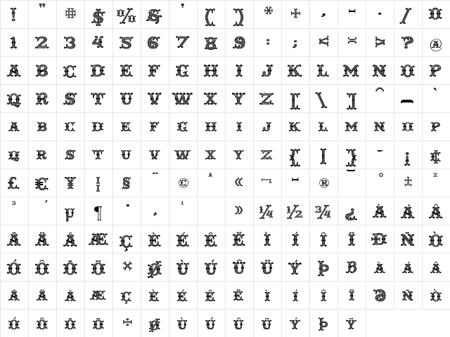 Taqueria Black Special Regular  glyph index