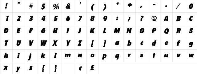 Seigh Display SSi Italic  glyph index