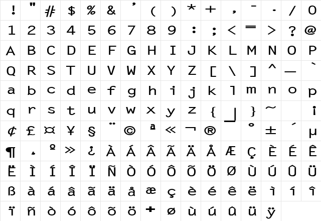 Lechter Extended Bold  glyph index