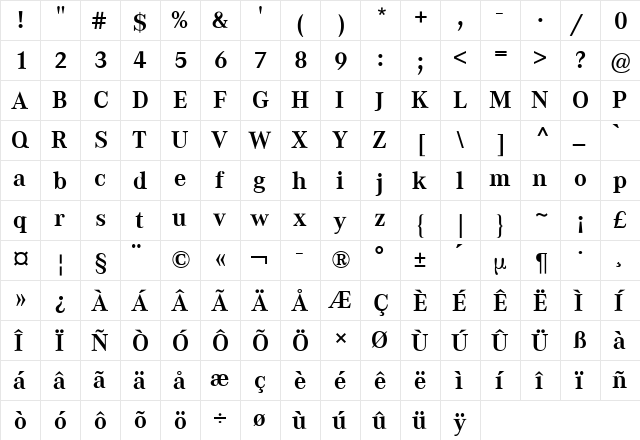 Corporate A BQ Bold  glyph index