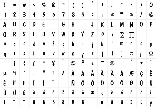 DomCasual DB Medium  glyph index