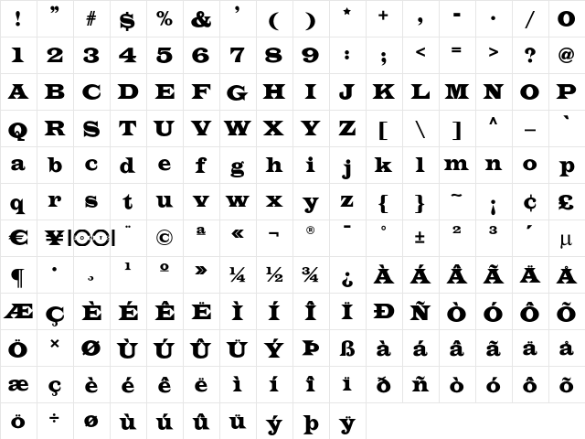 Indubitably NF Regular  glyph index