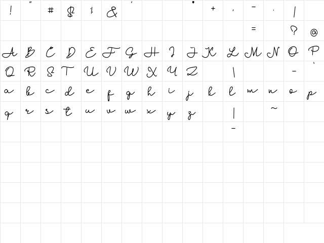 Anzelia Regular  glyph index