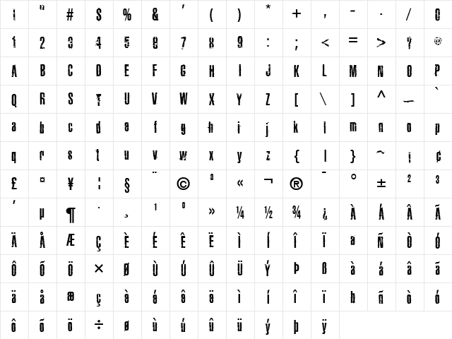 JoelsRaggedFont Regular  glyph index