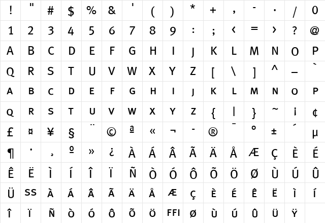 MetaPlus Book  glyph index