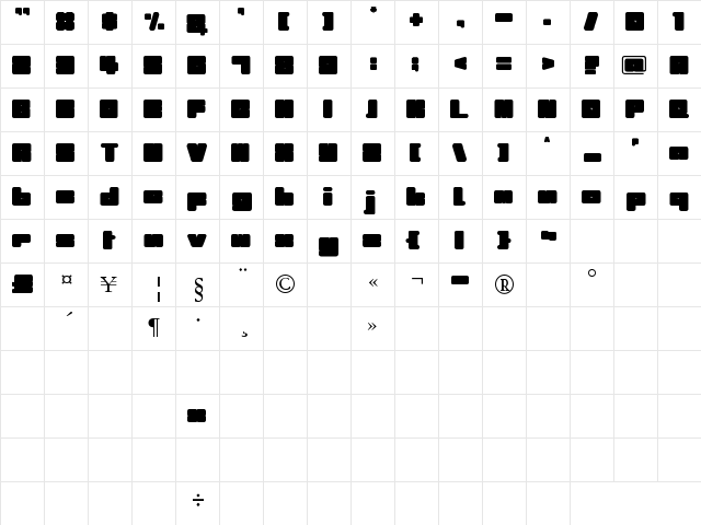 Illustrious Regular  glyph index