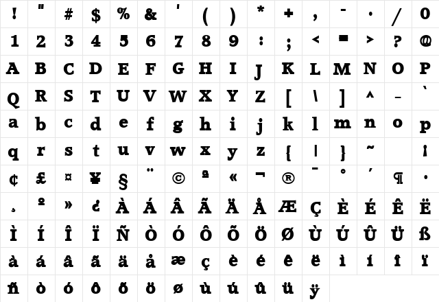 Accord Heavy SF Bold  glyph index