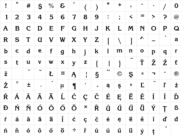 KorinnaItcTEE Bold  glyph index