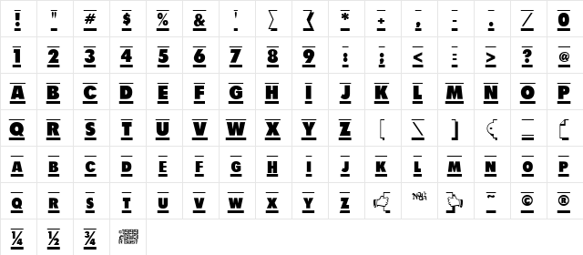 Shadow Tag Regular  glyph index