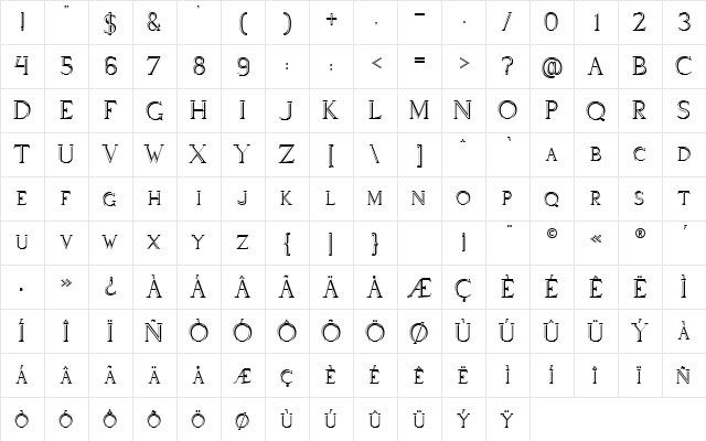 Via Appia Regular  glyph index
