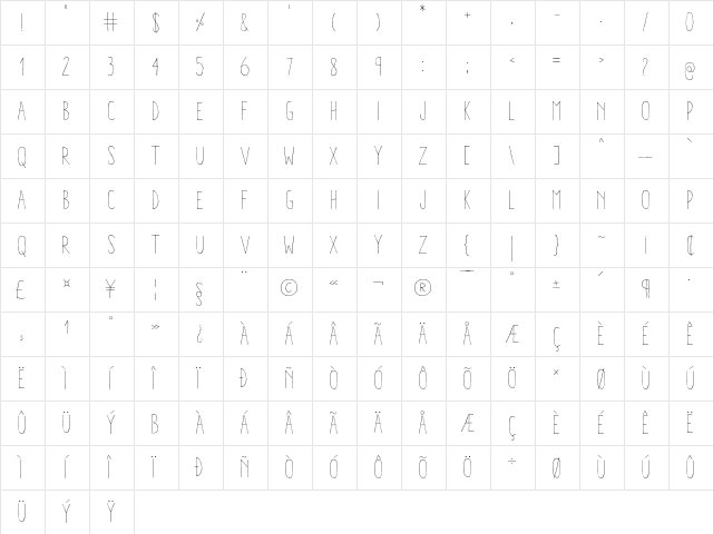 Aracne Condensed Light Condensed Light  glyph index