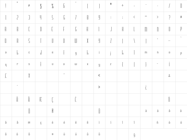 RSChasline Regular  glyph index