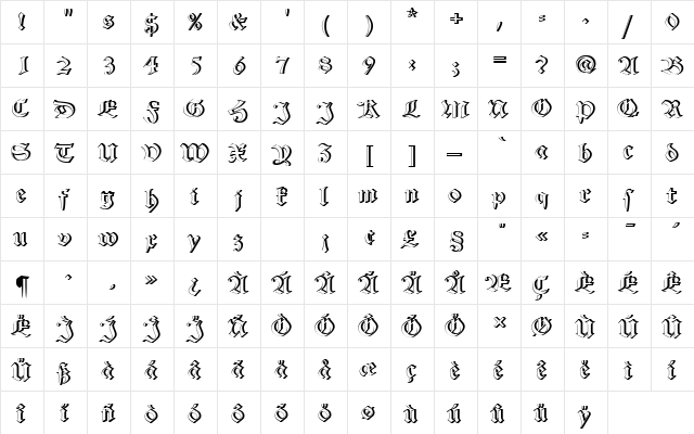 AlteSchDRe1 Regular  glyph index