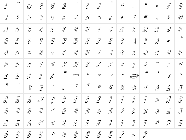 Grim Ghost 3D Italic Italic  glyph index