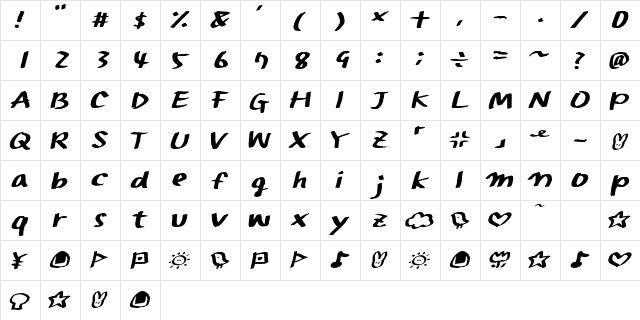 HolidayBoldI&#56428ic Regular  glyph index