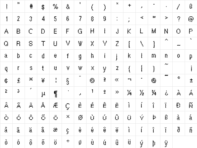 DTCRoughM48 Regular  glyph index