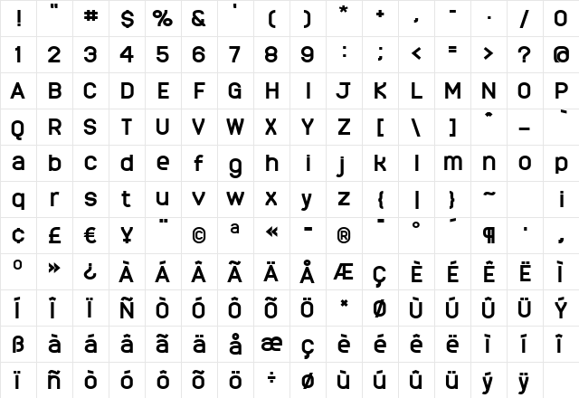 MonarkBold Regular  glyph index