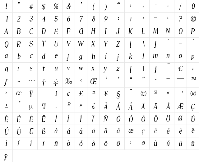 Denver-RegularIta Regular  glyph index
