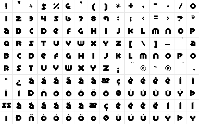 Sudbury Basin Regular  glyph index
