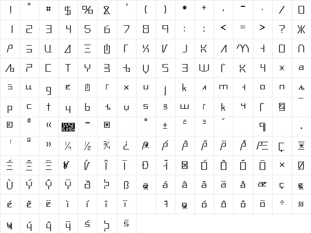 X_Robotic Thin  glyph index