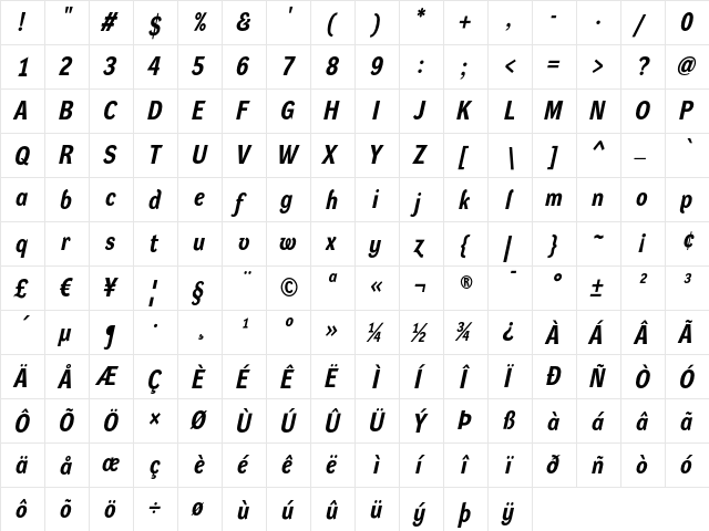 DynaGrotesk RM Bold Italic  glyph index