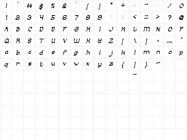 ARABIAN KNIGHT Italic  glyph index