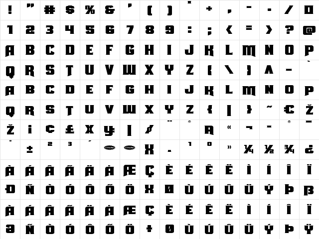 Union Gray Expanded Expanded  glyph index