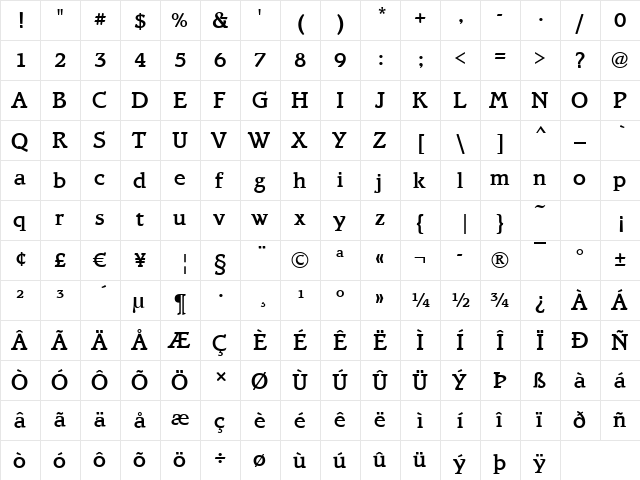 Bravo-Medium Regular  glyph index