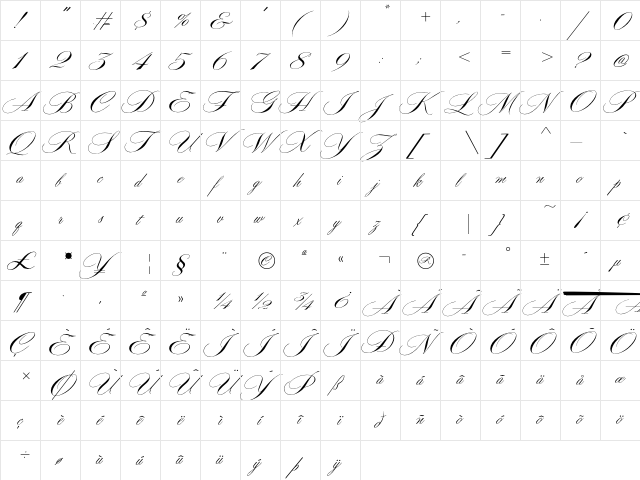 Adagio Pro Regular  glyph index