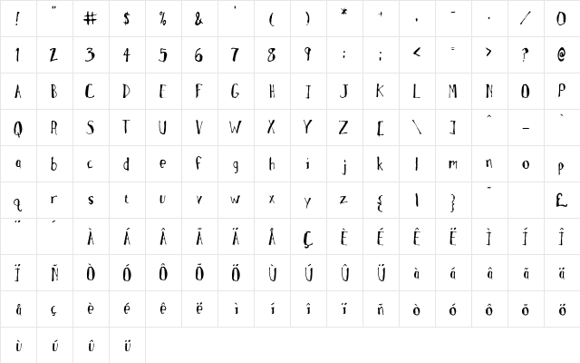 MotherGoose Roman  glyph index