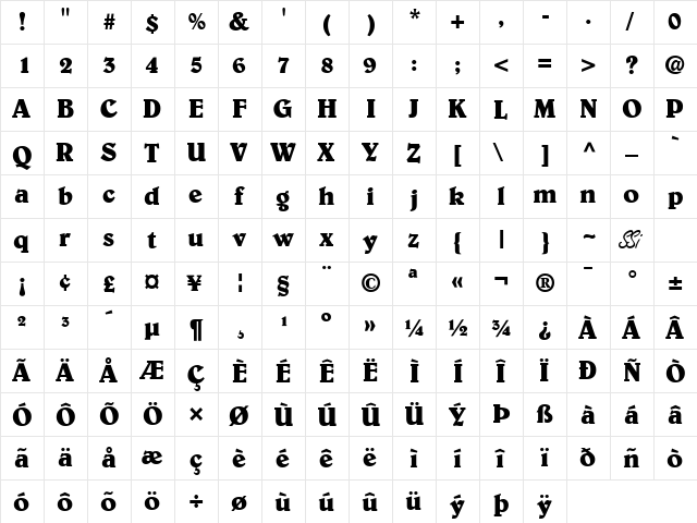Barrister SSi Bold  glyph index