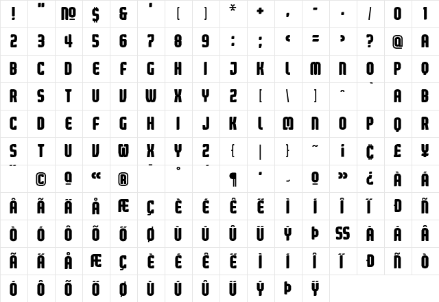 Judgement Regular  glyph index