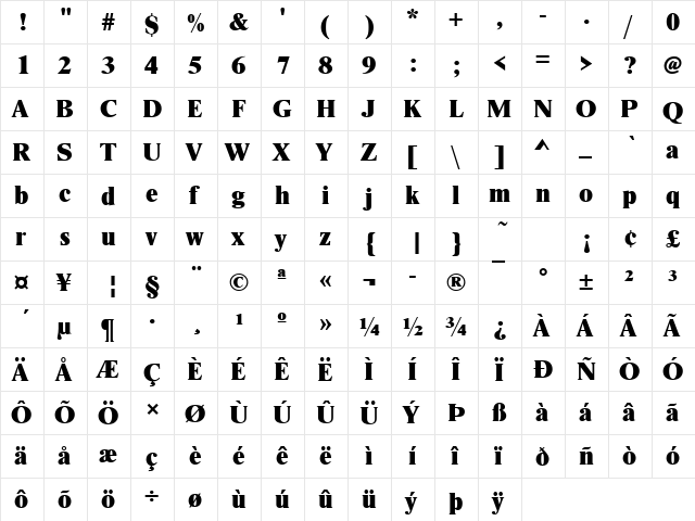 Nimbus Roman Becker DExtBol Regular  glyph index